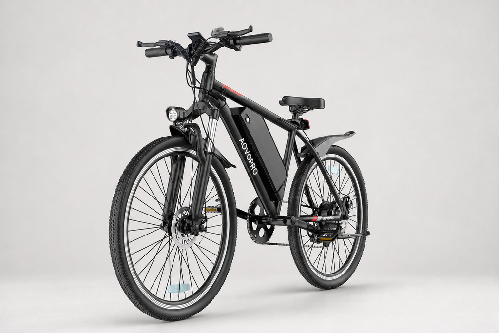 AOVOPRO 26 inch electric mountain bike, side view