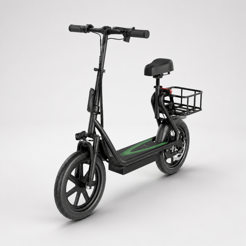 AOVOPRO 500W seated electric scooter with basket, 14 inch tyres