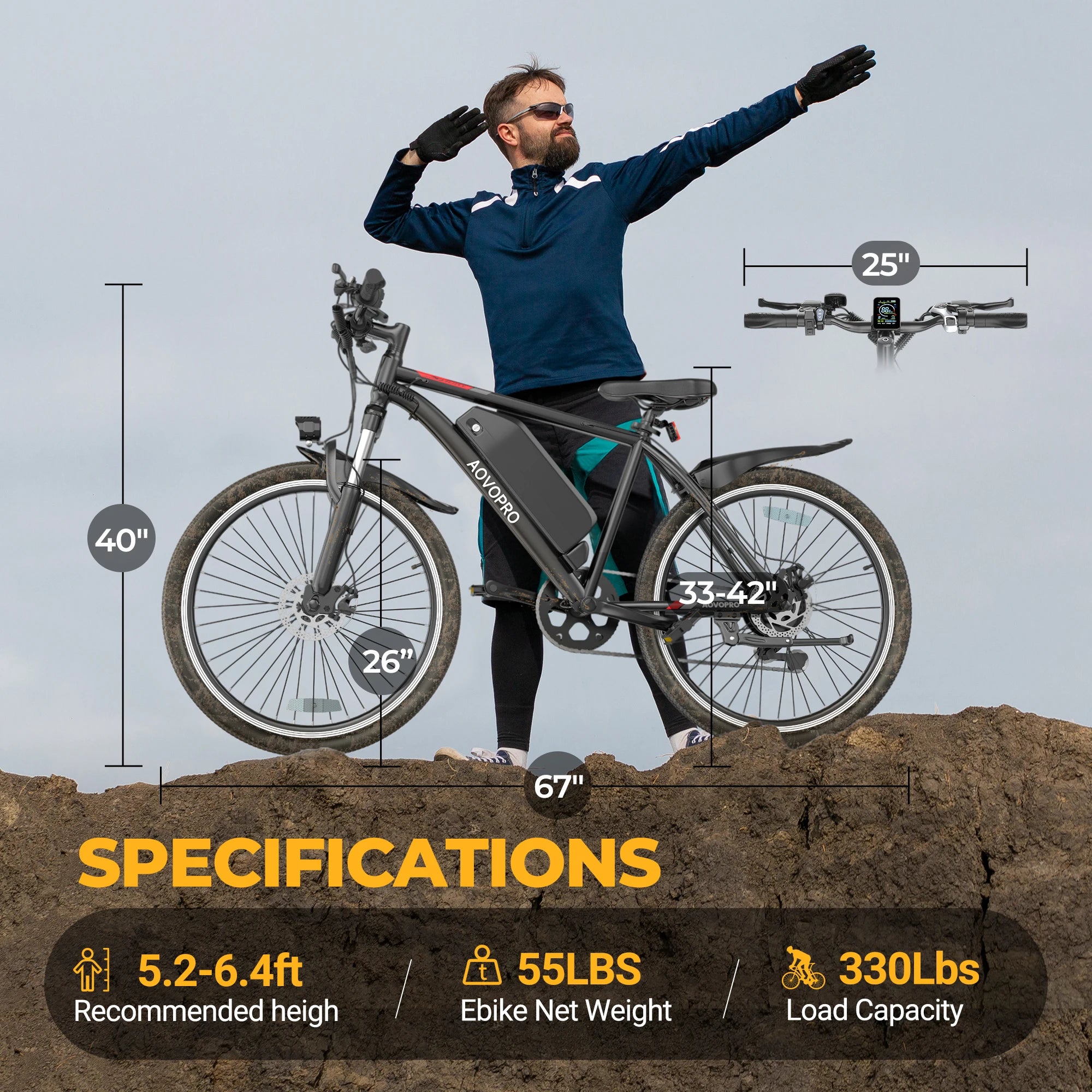 AOVOPRO 26" Electric Mountain Bike - 250W