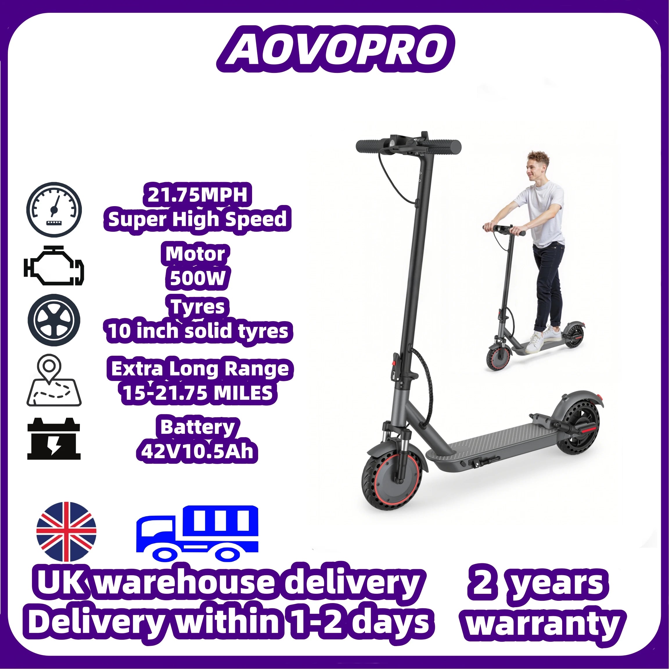 AOVOPRO 500W Electric Scooter - 10" Folding