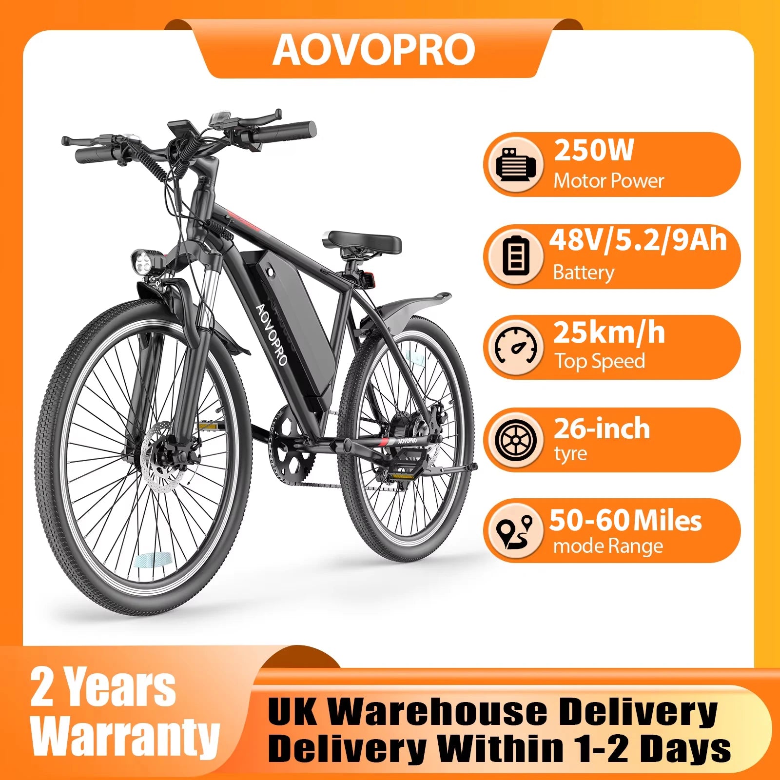 AOVOPRO 26" Electric Mountain Bike - 250W