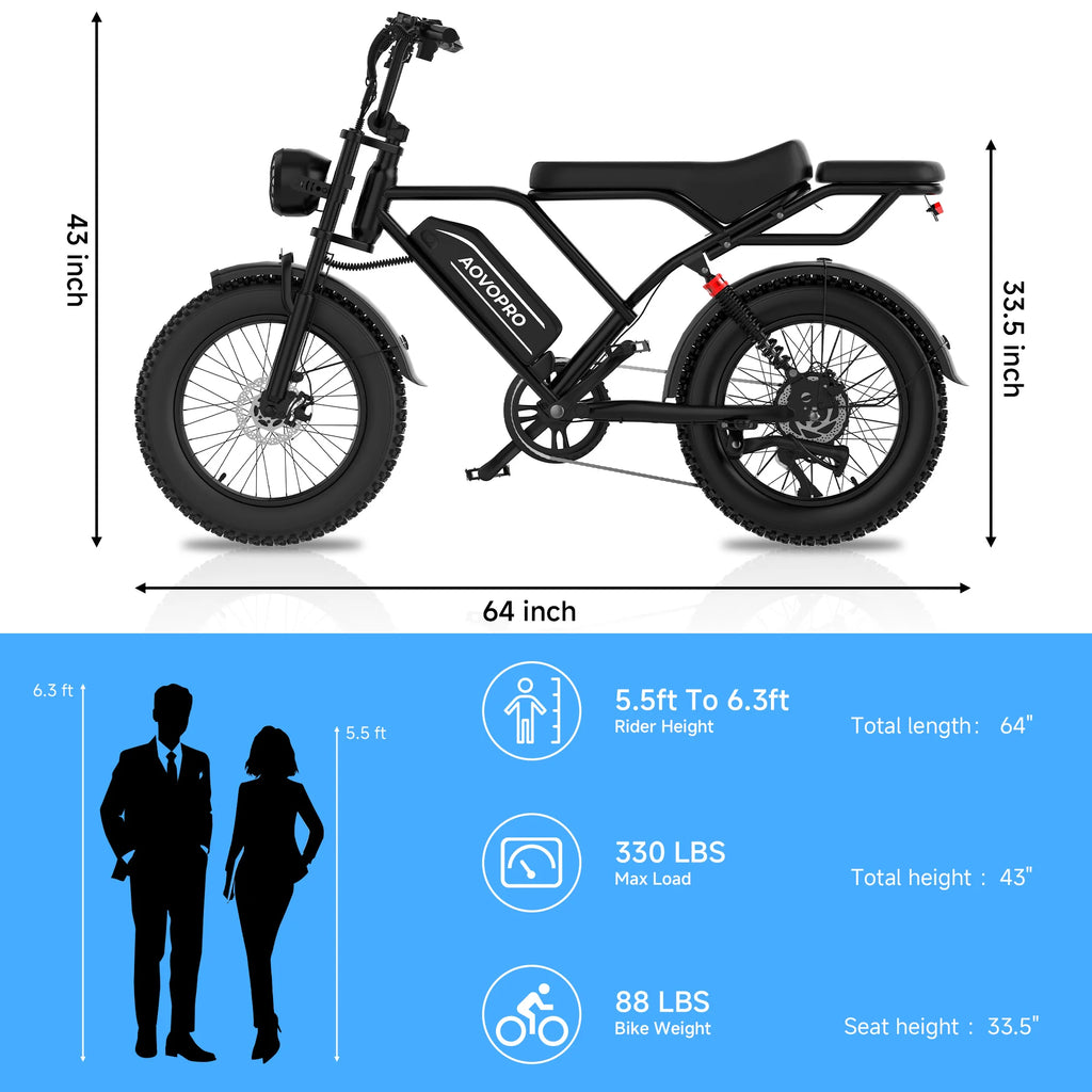 AOVOPRO 20" Electric Bike - 250W Dual Suspension