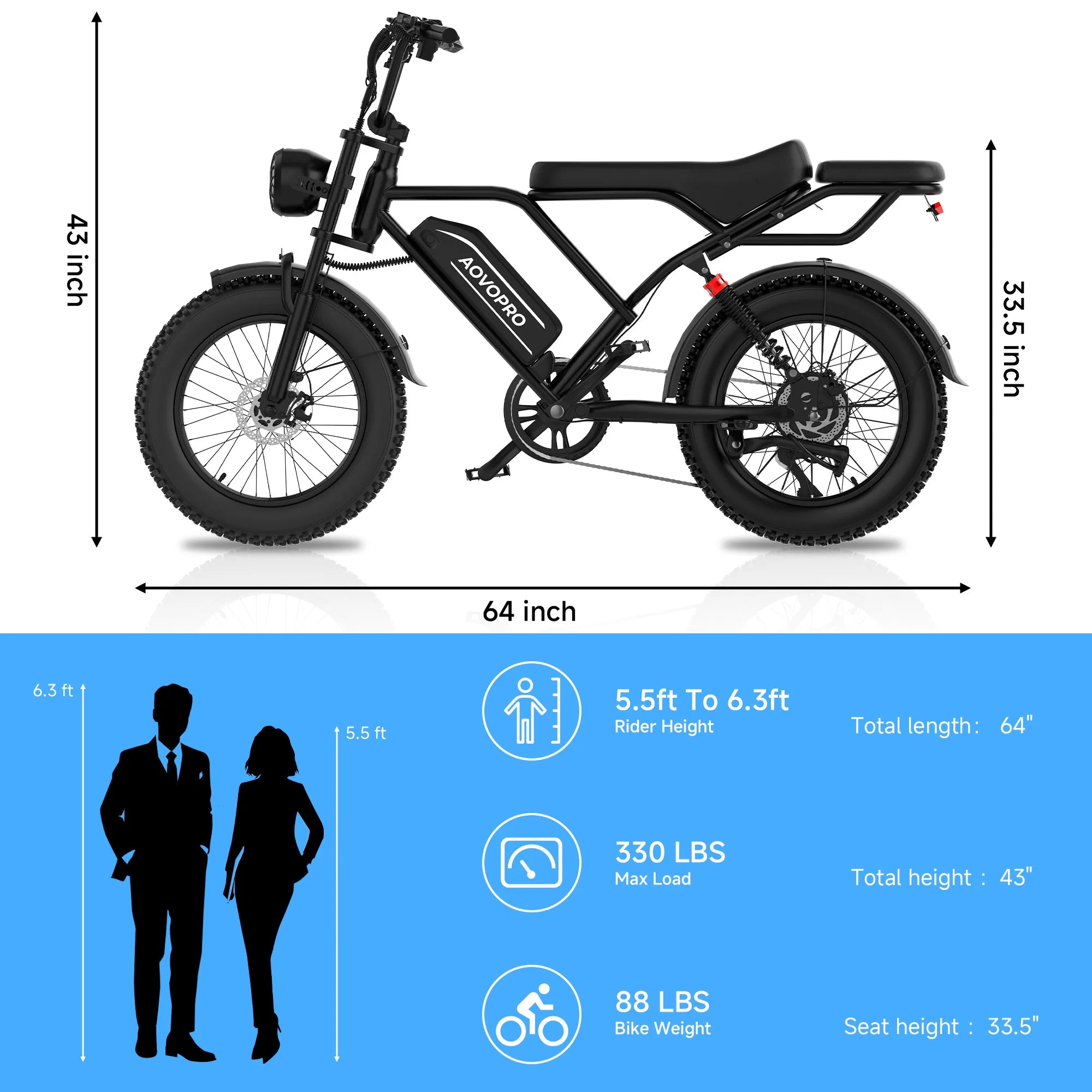 AOVOPRO 20" Electric Bike - 250W Dual Suspension
